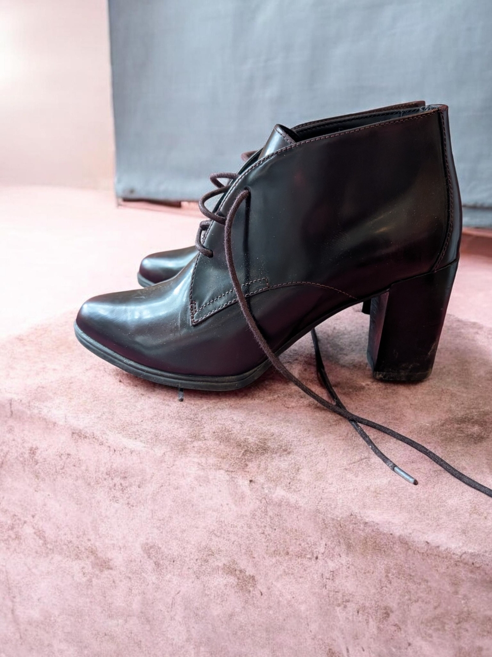 Clarks Black Lace-Up Block Heel Ankle Boots